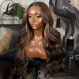 Body Wave Lace Wig Synthetische Omber Blonde Highlight Lace Wig Midden T Part Red Highlight Lace Wig Hittebestendige vezel voor vrouw 230524