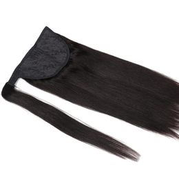 Body Wave Lange golvende wikkel rond clip in paardenstaart haarverlenging Braziliaanse Remy Human Hair Natural Color