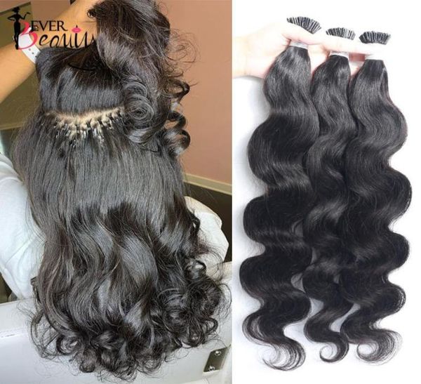 MicroLinks de ola de cuerpo I Tip Hair Extensions Indian Natural Wavy Virgin Bulk Cabello para mujeres 100 Cabello humano para Salon Ever Beauty 222159144