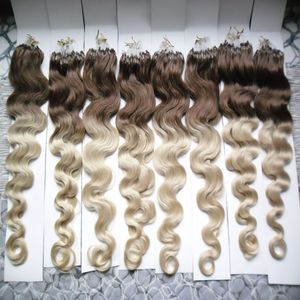 Vague corporelle Ombre Brazilian Micro Bague Extensions de cheveux 1G 800g Couleur 4/613 Bague Bague Liens Remy 100% Cheveux réels