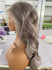 Body Wave Platinum Grijs Human Hair Pruiken Zout en peperhoning Blond bruin Hoogtepunten Pruiken met zwart zilvergrijs Geen Lace Glueless Machine gemaakt Dagelijks gedragen 16inch