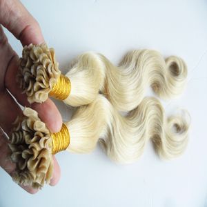 Extensions de cheveux humains Body Wave pré-collés Conseils d'ongles 100g Kératine Nils Remy Extensions de cheveux # 613 Bleach Blonde Extensions de cheveux brésiliens