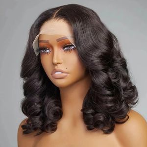Perruque Bob Lace Front Wig Remy brésilienne naturelle, cheveux naturels, Body Wave, court, Transparent, 13x4, pre-plucked, pour femmes, en vente