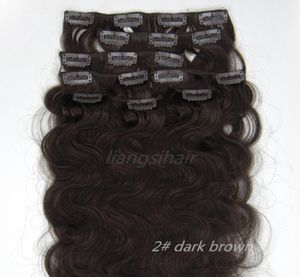 Body Wave-stijl Clip-in haarverlenging 18quot26quot 8st 2 Donkerbruin Braziliaans Indiaas Peruaanse Maleisische Maagd Krullend Remy3841027