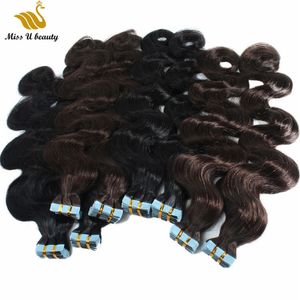 Body Wave Tape in Human Hair PU Inslag Haarextensies Zwart bruine kleur 8-30 inch. Remy Human Hair Bundels