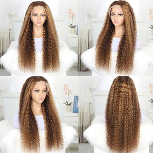 13x4 Highlight Highlight Lace Frontal Wig Deep Curly Human Hair Wigs Colore Transparent Water Wave Honey Blonde Lace Front Perruque avant