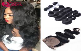 Body Wave onbewerkte 100% India Human Hair Extensions 3 bundels met zijdebasis Lace Sluiting Natural Hairline6994442