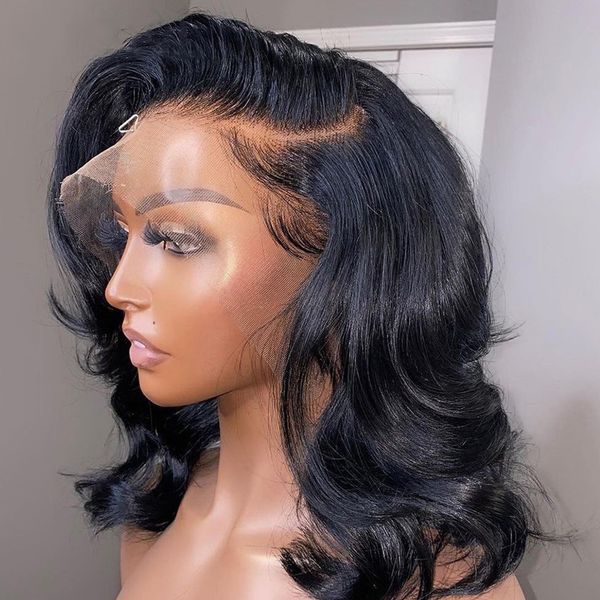 Perruque Bob Lace Frontal Wig naturelle, cheveux naturels, ondulés, courts, 13x4, 4x4, avec Closure, Transparent, 5x1 T, partie Lace Wig, pour femmes