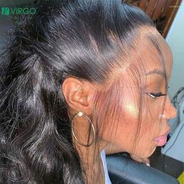 Perruque vague de corps 13x6 dentelle avant perruques de cheveux humains Invisible Remy pré plumé suisse Transparent HD pour les femmes noires partie profonde