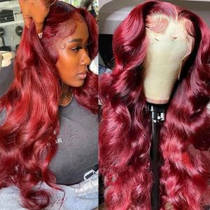 Wig Wig Bourgogne Bourgogne Front 13X4 13X6 HD FRONTAL 360 Full Human Hair Pré-cueilled 99J Colore Rouge 240408