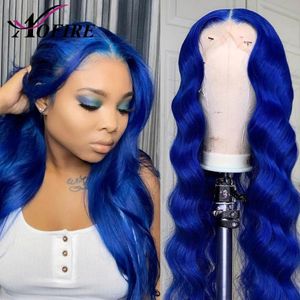 Body Wave Pruiken Blauw Gekleurde Kant Voor Menselijk Haar Pruiken Voor Zwarte Vrouwen Transparante Kant Menselijk Haar Braziliaanse Vrigin