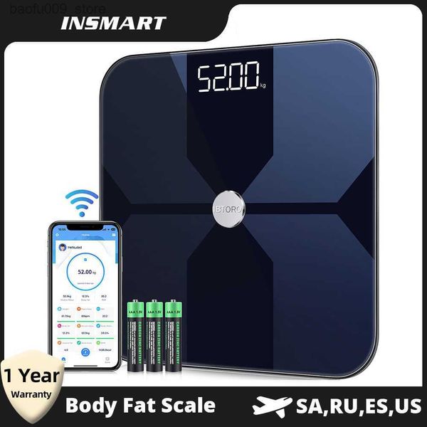 Balances de poids corporel INSMART Balances de poids de graisse corporelle intelligentes Balance de bioimpédance Analyseur de composition numérique Bluetooth WIFI Balance de salle de bain Q230918