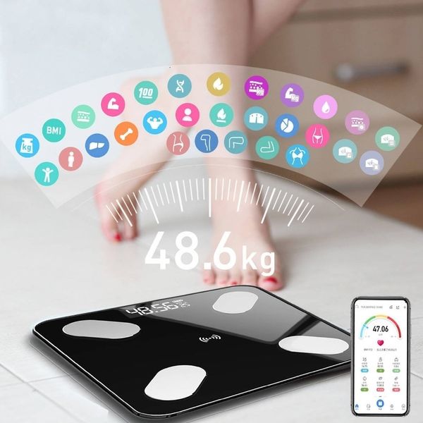 Balances de poids corporel LED Balance numérique sans fil pour salle de bain Bluetooth APP Android IOS Fat Smart BMI 230821