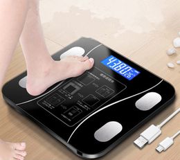 Lichaamsgewicht schalen Smart Body Fitness Samenstellingen Gezondheidsanalysator met smartphone -app Schaal USB -oplaadbare draadloze digitale gewichtsschaal 230519