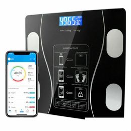 Balances de poids corporel USB Bluetooth Balance de salle de bain Smart LCD Affichage Graisse Eau Masse musculaire IMC 180Kg 230606 Drop Delivery Santé Dhyjv