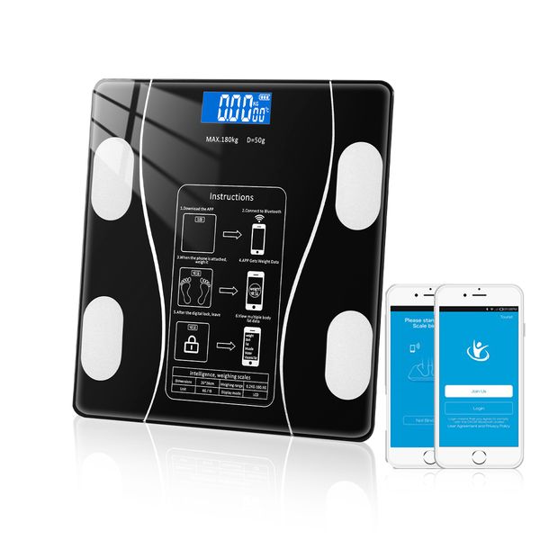 Balances de poids corporel Balance de pesée Bluetooth Body Fat Escamas Analyseur électronique intelligent de composition IMC Mode Vente Précision Salle de bain Noir 230519