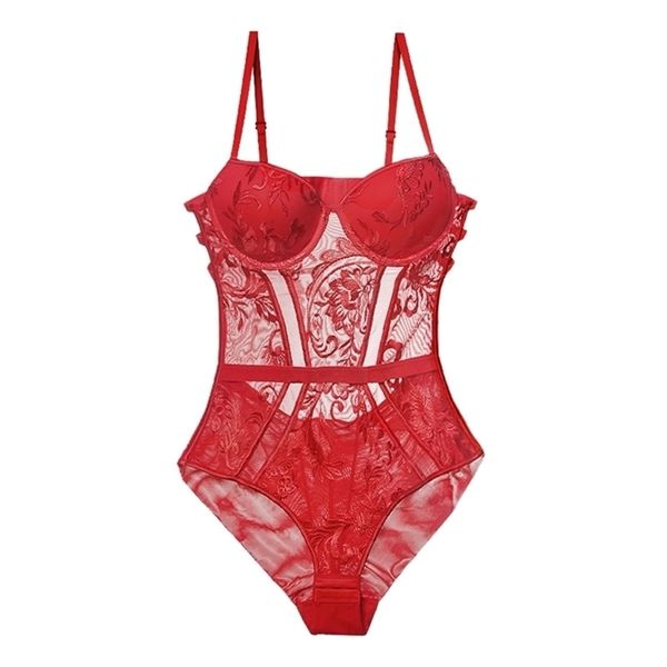 Body femmes Sexy Lingerie Body Push Up rembourré tasse à bretelles dos à armatures broderie florale sous-vêtements Lingerie 220307