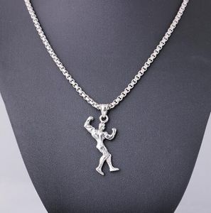 Bodybuilder homme musclé pendentif collier couleur argent mode Fitness bijoux Cool musculation colliers hommes cadeaux