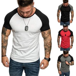 T-shirt à manches courtes pour hommes, haut de musculation, de Fitness, de Sport, décontracté, imprimé bloc de couleurs, T-Shirts215b