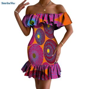 Bodycon jurk voor vrouwen 2024 Off Schouder Ruches Trim Shirred geelaste ankara -jurken Zomer Afrikaanse printjurken WY10200