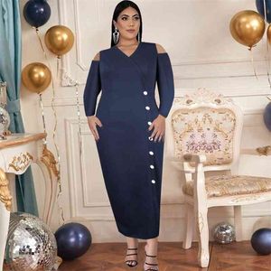 Robe moulante femmes Sexy col en V épaules dénudées longueur Midi soirée fête d'anniversaire Occasion événement Robe grande taille 4XL 5XL 210527