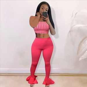 BodyCon Sexy Two Piece Set Women Clothing sets Summer 2 Piece Club Turnits for Women Crop Top and Flare Pantals Matching sets 2021 Y0625