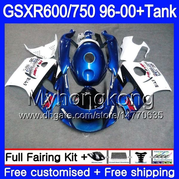 Bodys Bleu blanc brillant + Réservoir Pour SUZUKI SRAD GSXR 750 600 1996 1997 1998 1999 2000 291HM.58 GSXR600 GSXR-750 GSXR750 96 97 98 99 00 Carénage