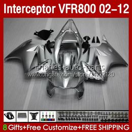 Carrosserie voor HONDA VFR800 VFR 800 RR CC 800RR INTERCECTOR 02-12 Body 129NO.13 800CC VFR800RR 02 03 04 05 06 07 VFR-800 2002 2009 2009 2010 2011 2012 Verkortingen Glanzend Zilverachtig