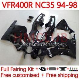 Kit de carrocería para HONDA RVF400R VFR400 R N35 V4 VFR400R 94-98 134No.10 RVF VFR 400 RVF400 R 400RR 94 95 96 97 98 VFR400RR VFR 400R 1994 1995 1996 1997 1998 Carenado negro brillante