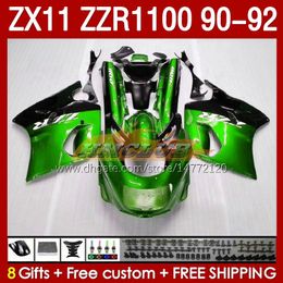 OEM-kuipen voor Kawasaki Ninja Zzr1100 ZX 11 R 11R 1990-1992 Body 164No.70 ZX-11 R ZZR 1100 CC ZX-11R ZZR-1100 ZX11R 90 91 92 ZX11 R 1990 1990 1991 1992 Beurs metal Green Green Green Green