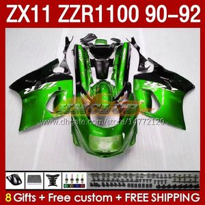 OEM-kuipen voor Kawasaki Ninja Zzr1100 ZX 11 R 11R 1990-1992 Body 164No.70 ZX-11 R ZZR 1100 CC ZX-11R ZZR-1100 ZX11R 90 91 92 ZX11 R 1990 1990 1991 1992 Beurs metal Green Green Green Green