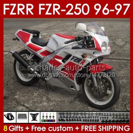 Kit carrosserie pour YAMAHA FZR250R 96-97 FZRR FZR 250R 250RR FZR 250 R RR 96 97 Carrosserie 144No.42 FZR-250 FZR250 R RR FZR250RR FZR250-R FZR-250R 1996 1997 Carénage rouge brillant noir