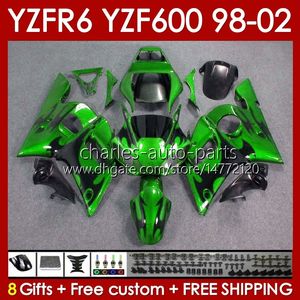 Kit de carrocería para YAMAHA YZF R6 R 6 YZF600 600CC 98-02 Carrocería 145No.39 YZF 600 CC YZF-600 YZFR6 98 99 00 01 02 Marco YZF-R6 1998 1999 2000 2001 2002 Carenado completo llamas verdes negro