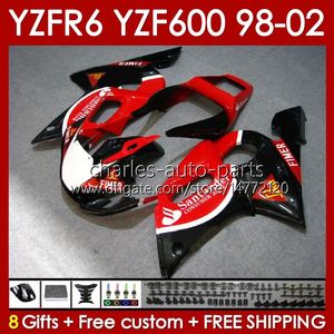 Bodys Kit para Yamaha YZF R6 R 6 YZF600 600CC 98-02 Bodywork 145No.57 YZF 600 CC YZF-600 YZFR6 98 99 00 01 02 Marco YZF-R6 1998 1999 2000 2001 2002 CARRA COMPLETA Red BLK Red Blk