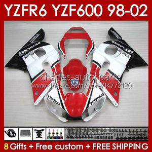 Kit carrosserie pour YAMAHA YZF R6 R 6 YZF600 600CC 98-02 Carrosserie 145No.56 YZF 600 CC YZF-600 YZFR6 98 99 00 01 02 Cadre YZF-R6 1998 1999 2000 2001 2002 Carénage complet rouge brillant noir