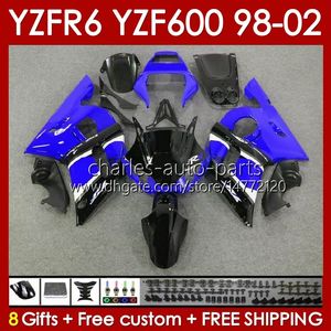 Kit de carrocería para YAMAHA YZF R6 R 6 YZF600 600CC 98-02 Carrocería 145No.50 YZF 600 CC YZF-600 YZFR6 98 99 00 01 02 Cuadro YZF-R6 1998 1999 2000 2001 2002 Carenado completo azul brillante negro