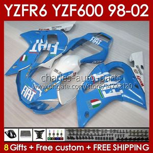 Kit de carrocería para YAMAHA YZF R6 R 6 YZF600 600CC 98-02 Carrocería 145No.27 YZF 600 CC YZF-600 YZFR6 98 99 00 01 02 Marco YZF-R6 1998 1999 2000 2001 2002 Carenado completo cian blanco