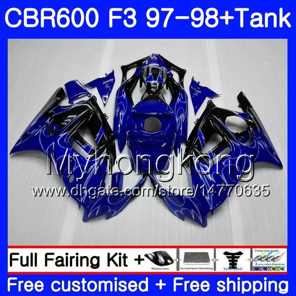 Corps + réservoir pour HONDA flammes bleues lumière CBR600FS CBR 600F3 CBR 600 F3 FS 97 98 290HM.44 CBR600RR CBR600F3 1997 1998 CBR600 F3 97 98 carénage