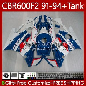 BODYS + TANK VOOR HONDA CBR600 CBR 600 F2FS CC 600F2 91-94 Carrosserie 63NO.16 600FS 600CC CBR600F2 WITTE BLAUW 91 92 93 94 CBR600-F2 CBR600FS 1991 1992 1993 1994 Fairing Kit