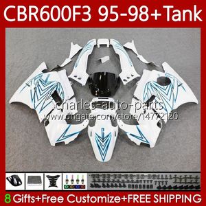 BODYS + TANK VOOR HONDA CBR600 CBR 600 F3 FS CC 600F3 95-98 Carrosserie 64NO.54 600FS 600CC CBR600F3 WITTE BLUE 95 96 97 98 CBR600-F3 CBR600FS 1995 1996 1997 1998 Fairing Kit