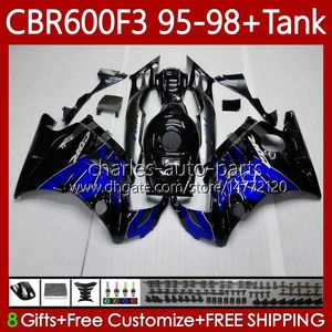 BODYS + TANK VOOR HONDA CBR600 CBR 600 F3 FS CC 600F3 95-98 Carrosserie 64NO.4 600FS 600CC CBR600F3 95 96 97 98 Zwart Blauw CBR600-F3 CBR600FS 1995 1996 1997 1998 Fairing Kit