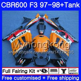 Corps + Réservoir Pour HONDA CBR600FS CBR 600F3 CBR 600 F3 FS Repsol orange chaud 97 98 290HM.40 CBR600RR CBR600F3 1997 1998 CBR600 F3 97 98 Carénage