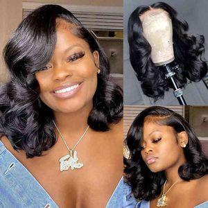 Bodywave Frontal Peluca Cierre de encaje Onda del cuerpo 4x4 Cabello humano Bob Frente s 13x4 220608