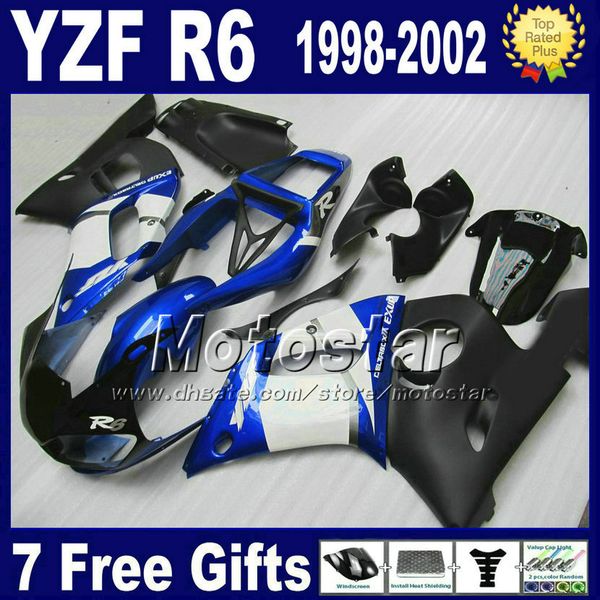 Carenados de carrocería para YAMAHA YZF-R6 1998-2002 YZF R6 98 99 00 01 02 kits de carrocería de carenado azul negro blanco VB98 + 7 regalos
