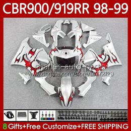 Carrosserie Pour HONDA CBR 900 919 RR CC 98-99 Ans Corps 127No.28 CBR 919RR 900RR 900CC 919CC CBR919 Flammes rouges CBR900 RR CBR919RR 98 99 CBR900RR 1998 1999 Kit de carénage