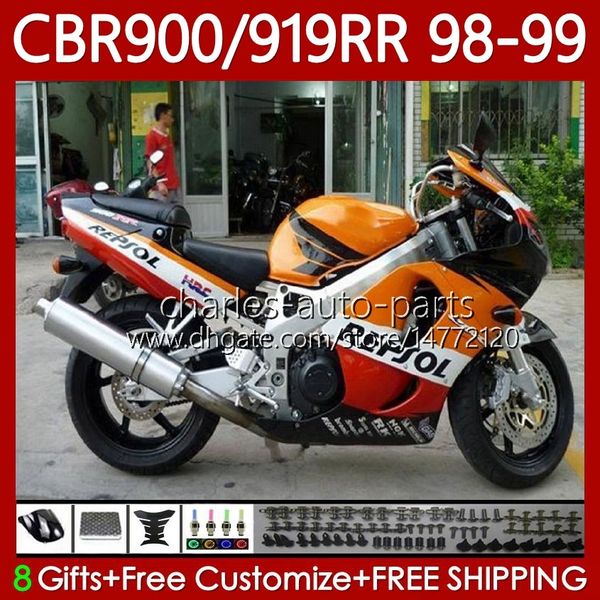 Carrocería para HONDA CBR 900 919 RR CC 98-99 años Bodys 127No.44 CBR 919RR Repsol naranja 900RR 900CC 919CC CBR919 CBR900 RR CBR919RR 98 99 CBR900RR 1998 1999 Kit de carenado