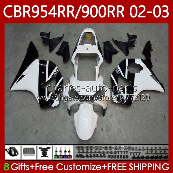 Carrosserie pour HONDA CBR 954 900 RR CC CBR900 CBR954 RR 02-03 Bodys 61No.45 CBR 900RR 954RR 900CC Noir blanc CBR954RR 02 03 CBR954-RR CBR900RR 2002 2003 Kit de carénage OEM