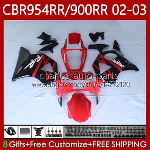 Carrosserie Pour HONDA CBR900RR CBR954RR CBR900 CBR954 RR Corps 61No.166 CBR 900 954 CC RR 954CC Rouge noir nouveau 2002 2003 CBR 954RR 900RR 02 03 CBR954-RR 2002-2003 Kit de carénage