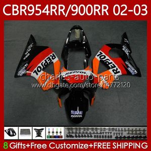 Carrosserie Pour HONDA CBR900RR CBR954RR CBR900 CBR954 RR Corps 61No.158 CBR 900 954 CC RR 954CC 2002 2003 CBR Repsol orange 954RR 900RR 02 03 CBR954-RR 2002-2003 Kit de carénage