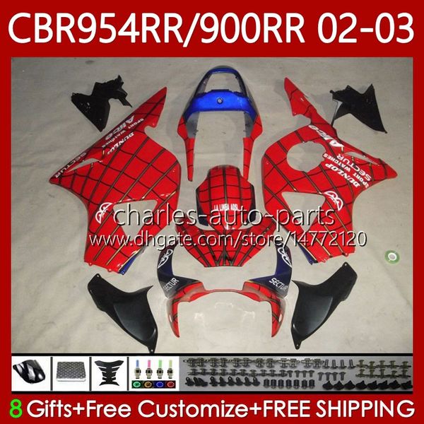 Carrocería para HONDA CBR900RR CBR954RR CBR900 CBR954 RR Cuerpo 61No.154 CBR 900 954 Rojo azul CC RR 954CC 2002 2003 CBR 954RR 900RR 02 03 CBR954-RR 2002-2003 Kit de carenado